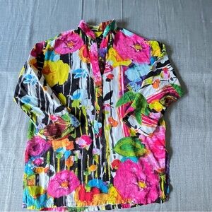 Jams World Blouse Womens Small Hawaiian Art To Wear Floral Bouquet Shirt